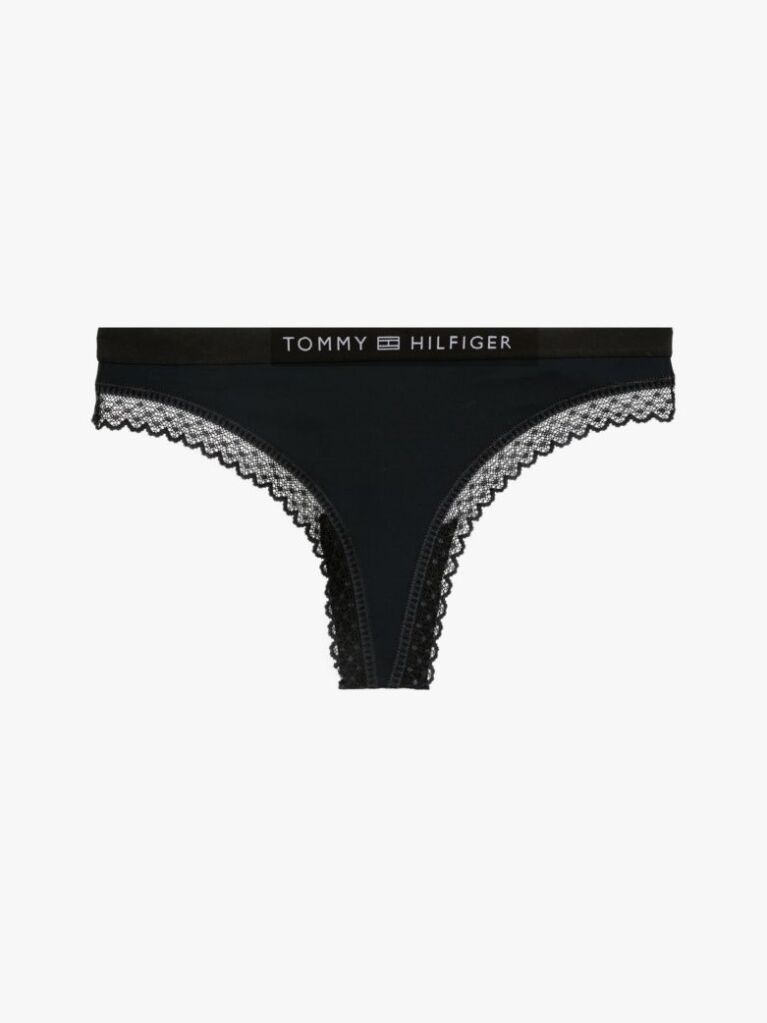 Blue Tonal Logo Lace Thong  Women