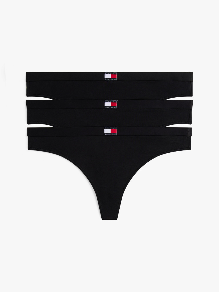 Black 3-Pack Heritage Logo Thongs  Women