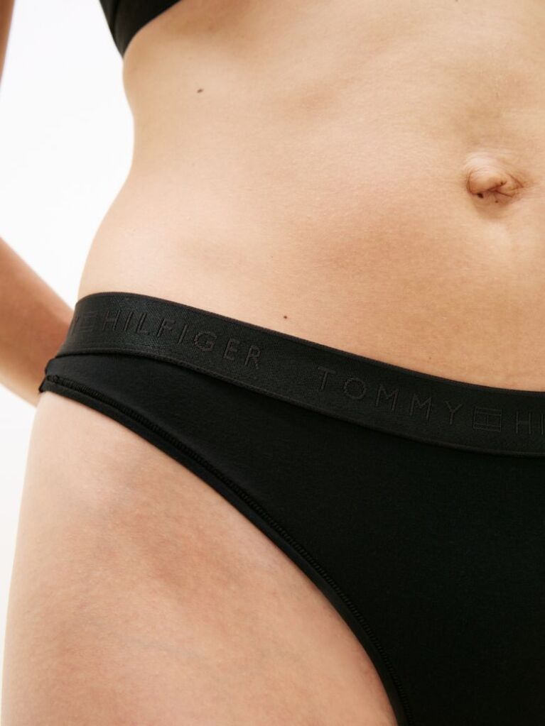 Black Tonal Repeat Logo Waistband Thong  Women
