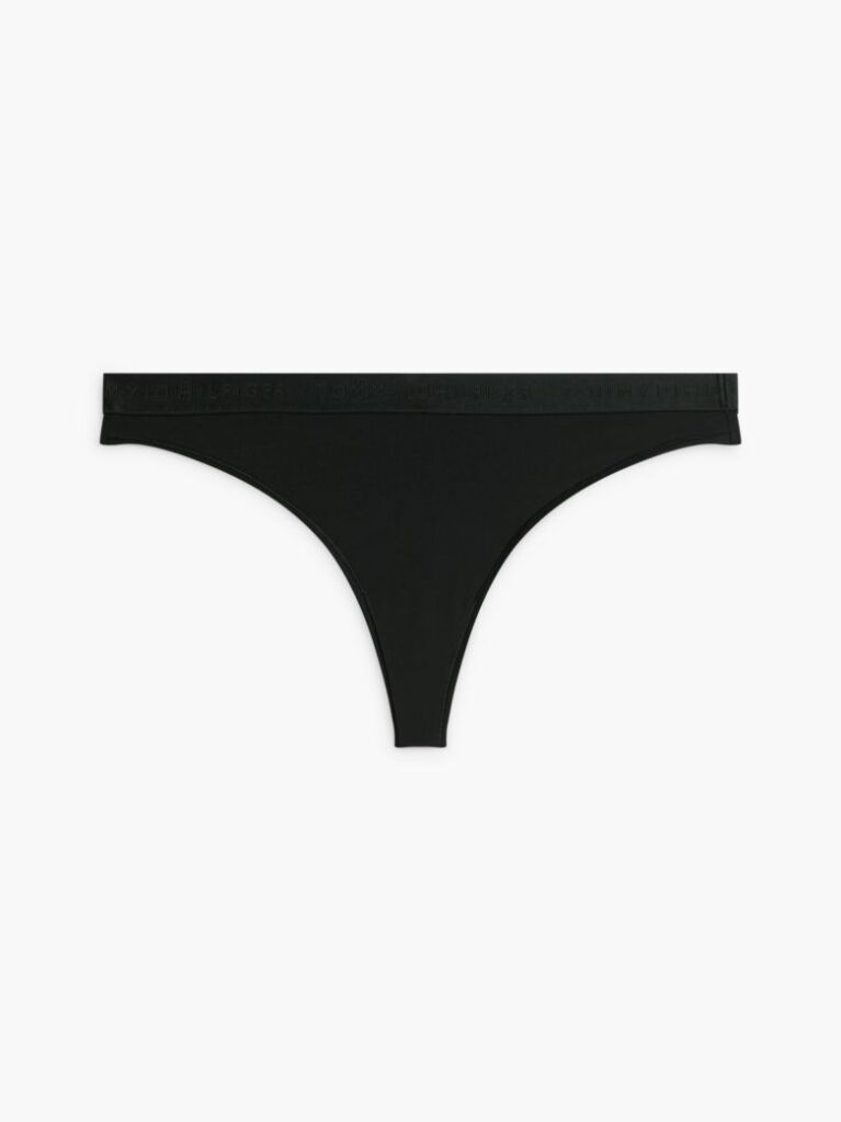 Black Tonal Repeat Logo Waistband Thong  Women