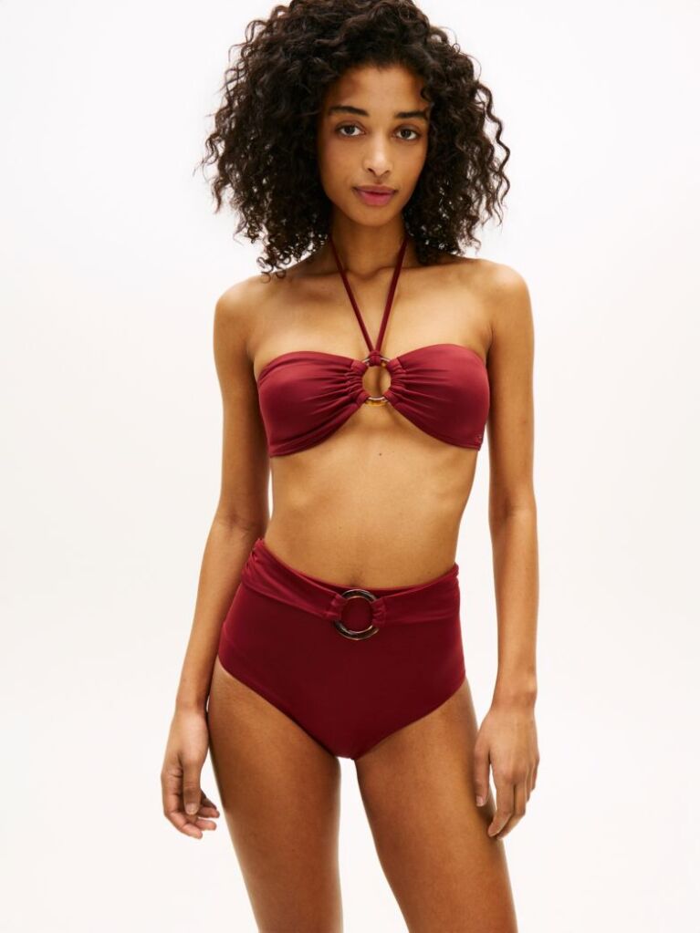 Red Halterneck Ring Bandeau Bikini Top  Women