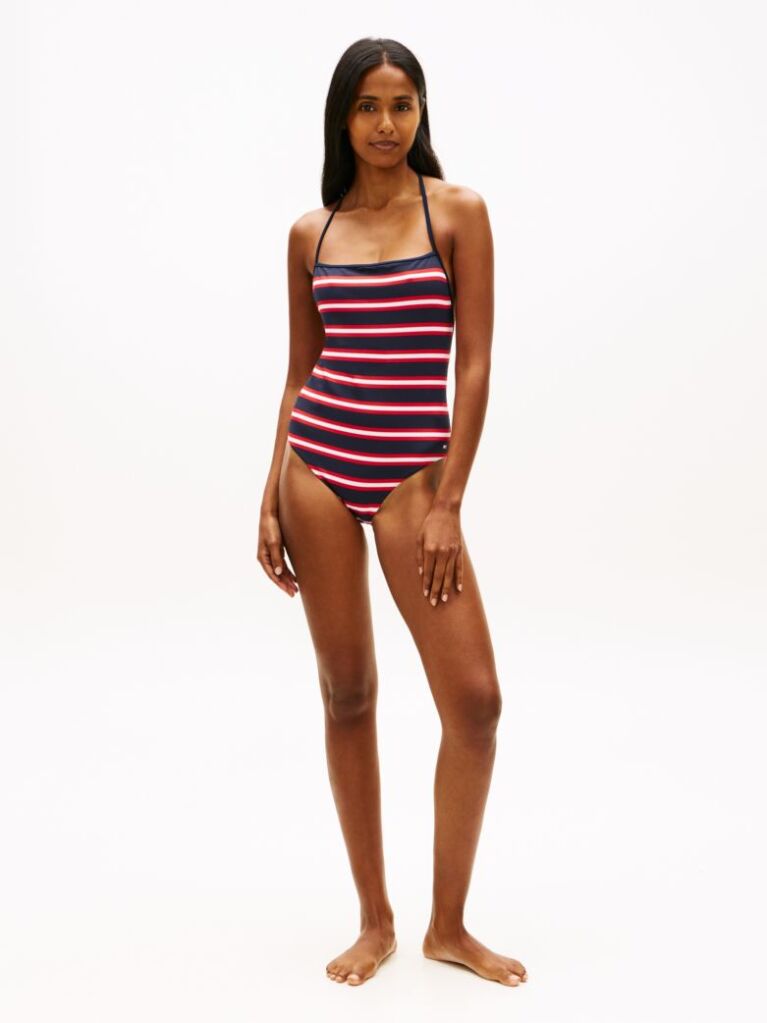 Multi Stripe Ribbed Bandeau Halterneck Swimsuit  Women