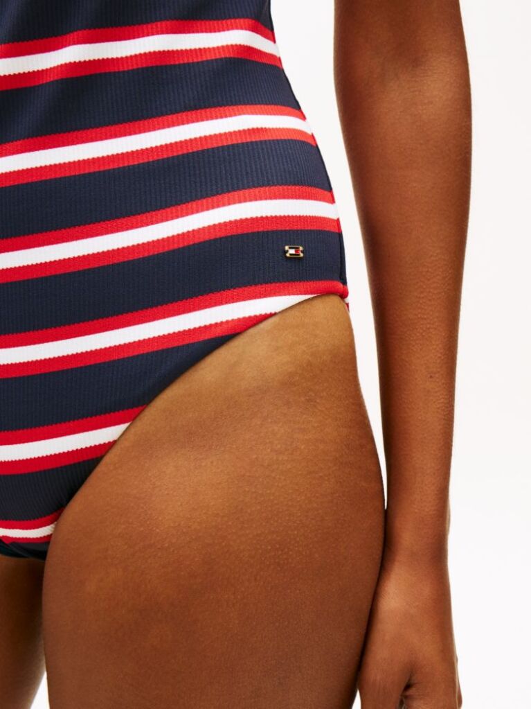 Multi Stripe Ribbed Bandeau Halterneck Swimsuit  Women
