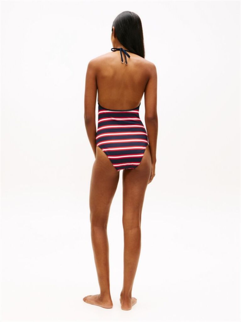 Multi Stripe Ribbed Bandeau Halterneck Swimsuit  Women