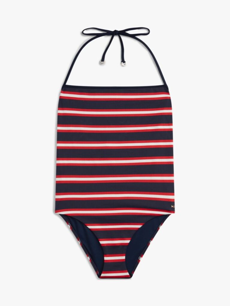 Multi Stripe Ribbed Bandeau Halterneck Swimsuit  Women