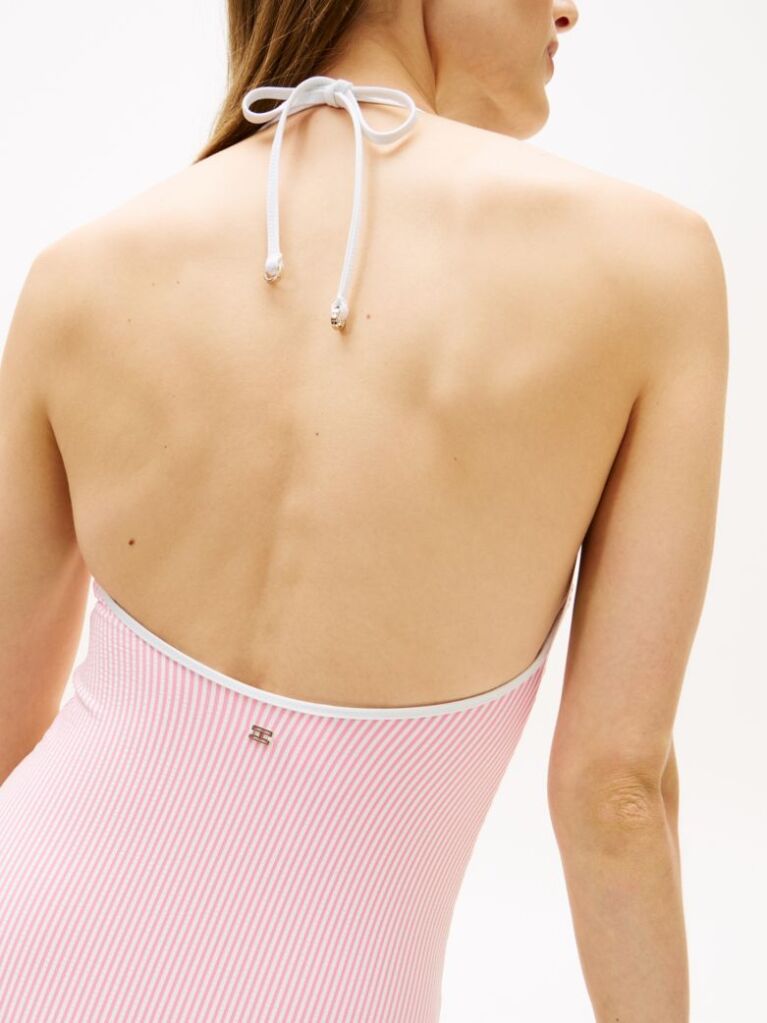 Multi Seersucker Logo Embroidery Halterneck Swimsuit  Women