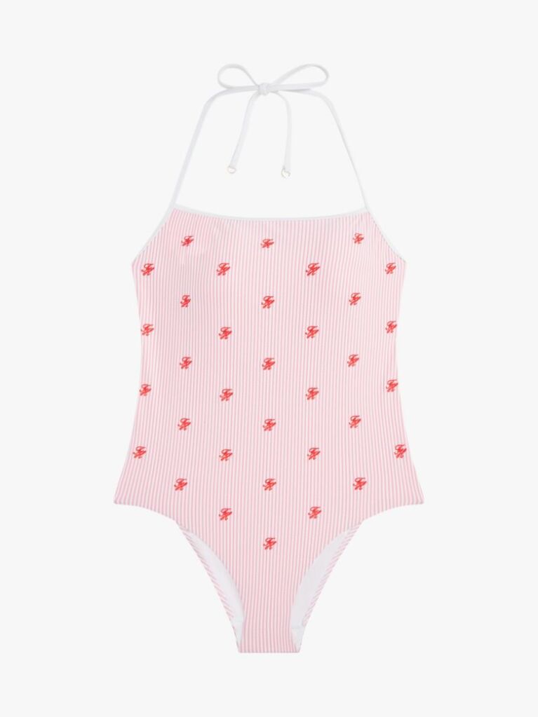 Multi Seersucker Logo Embroidery Halterneck Swimsuit  Women