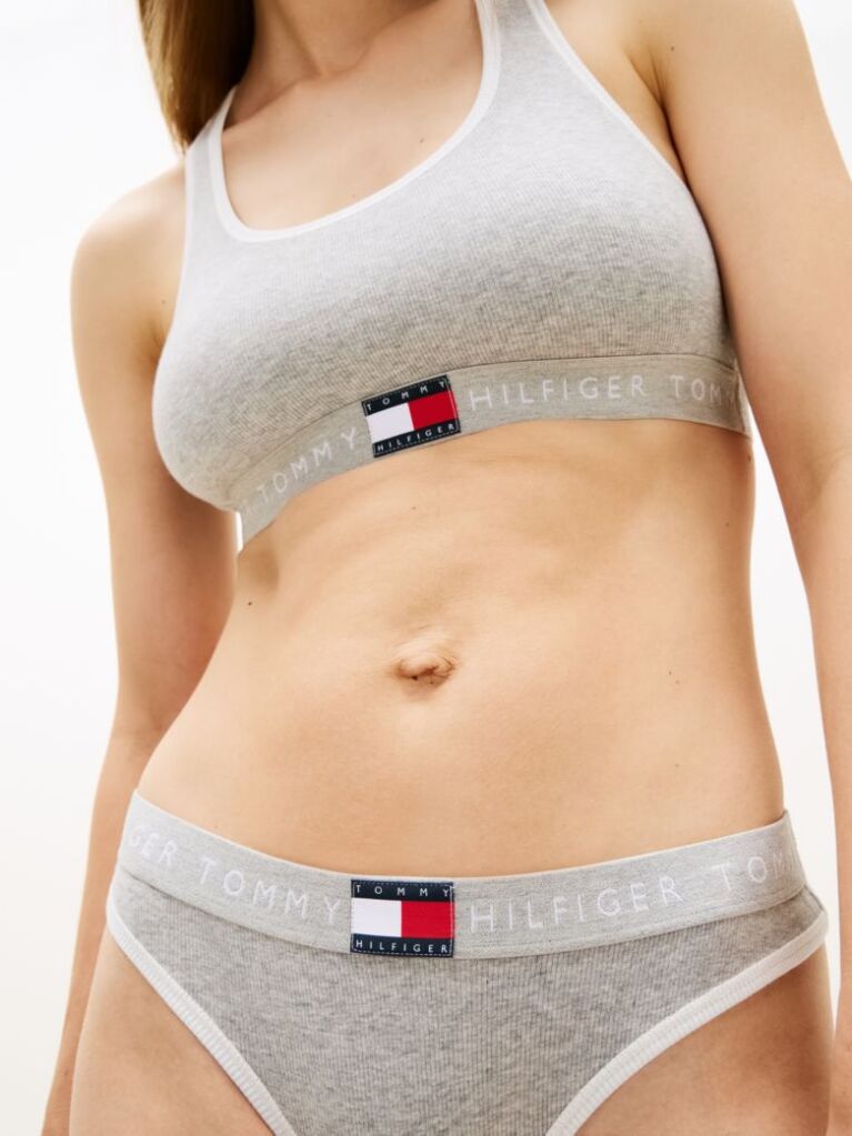 Grey Heritage Logo Ribbed Thong  Women