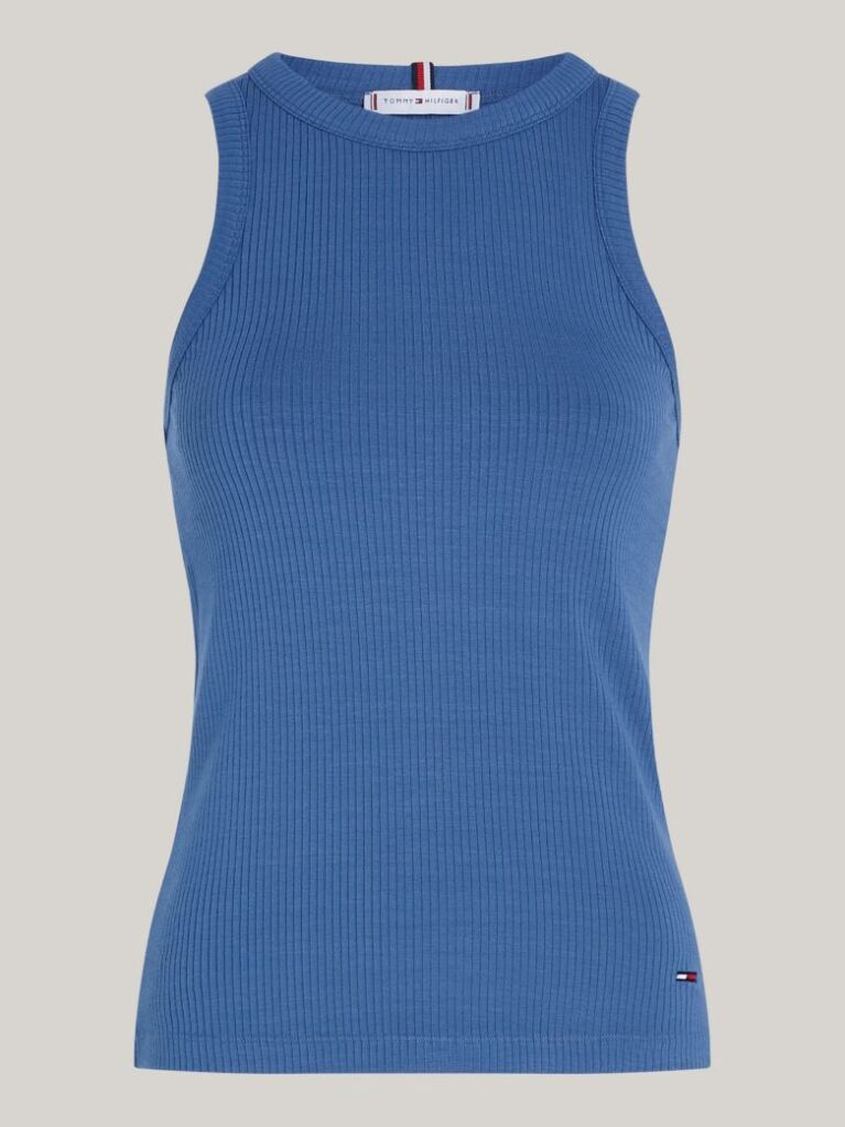 Blue Ribbed Slim Fit Tank Top  Women