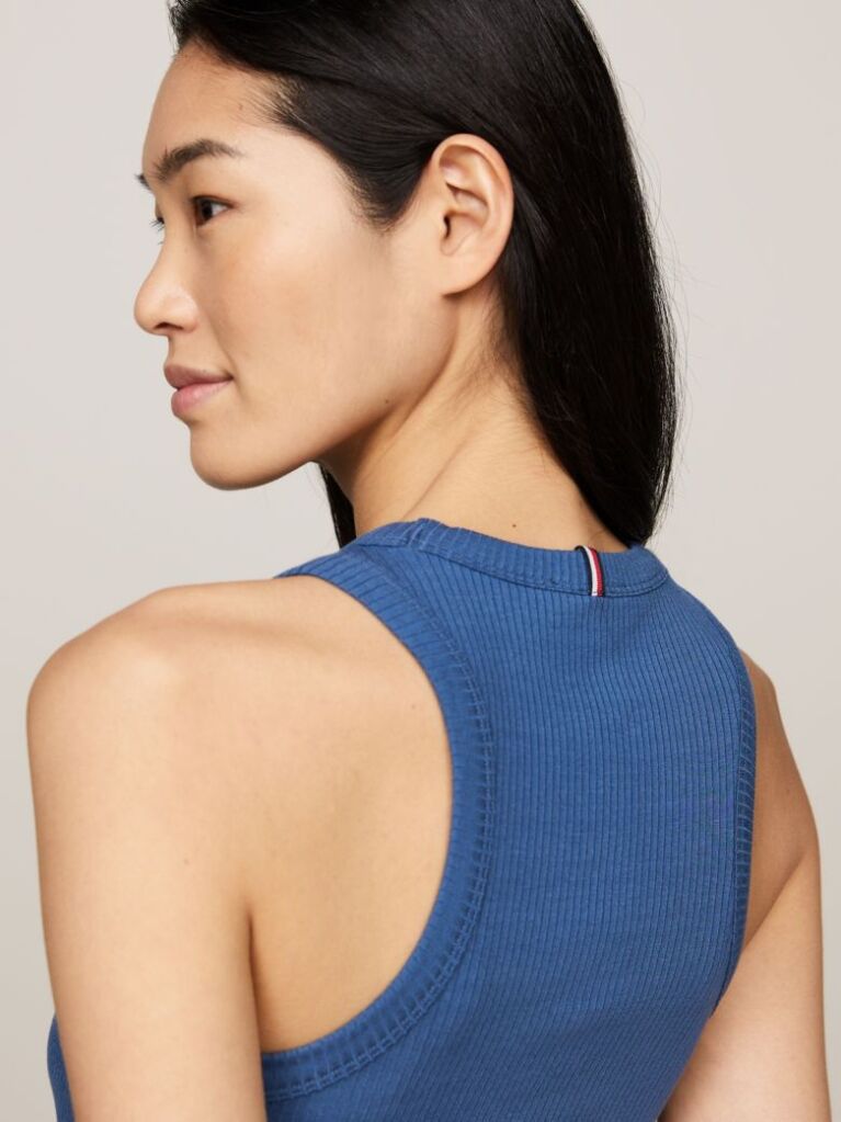 Blue Ribbed Slim Fit Tank Top  Women
