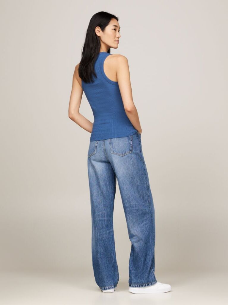 Blue Ribbed Slim Fit Tank Top  Women