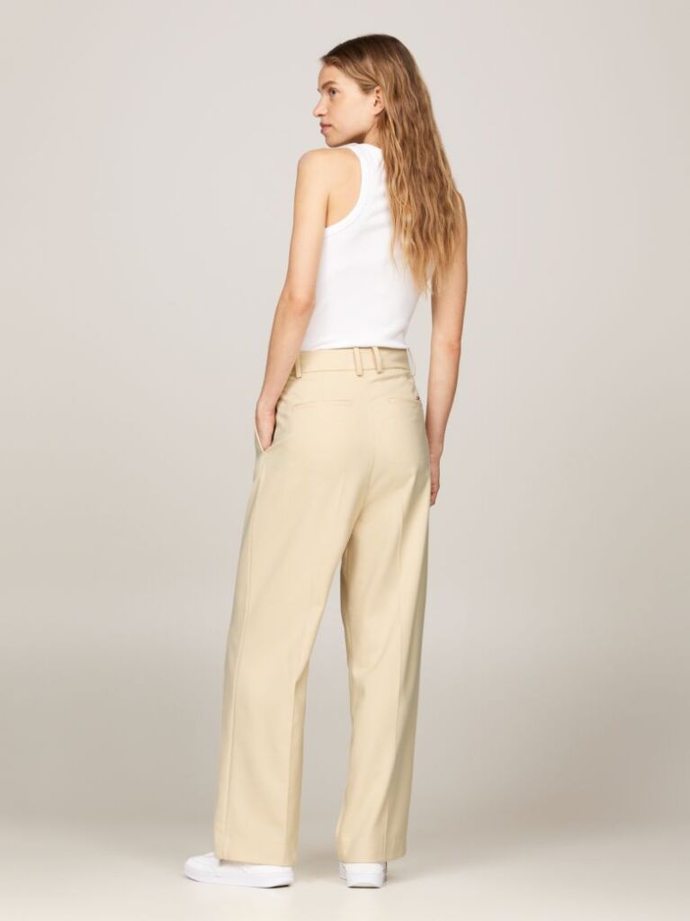 Beige Pigment Dyed Relaxed Straight Leg Trousers  Women
