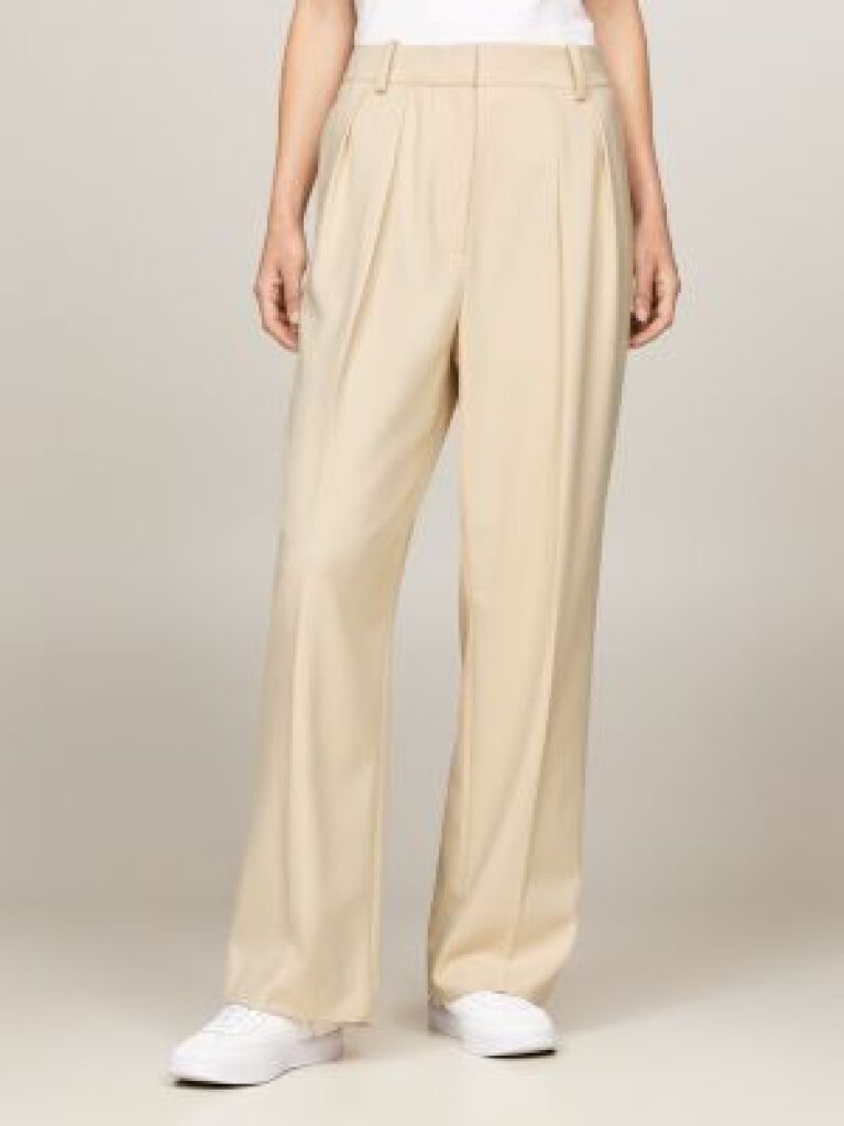 Beige Pigment Dyed Relaxed Straight Leg Trousers  Women