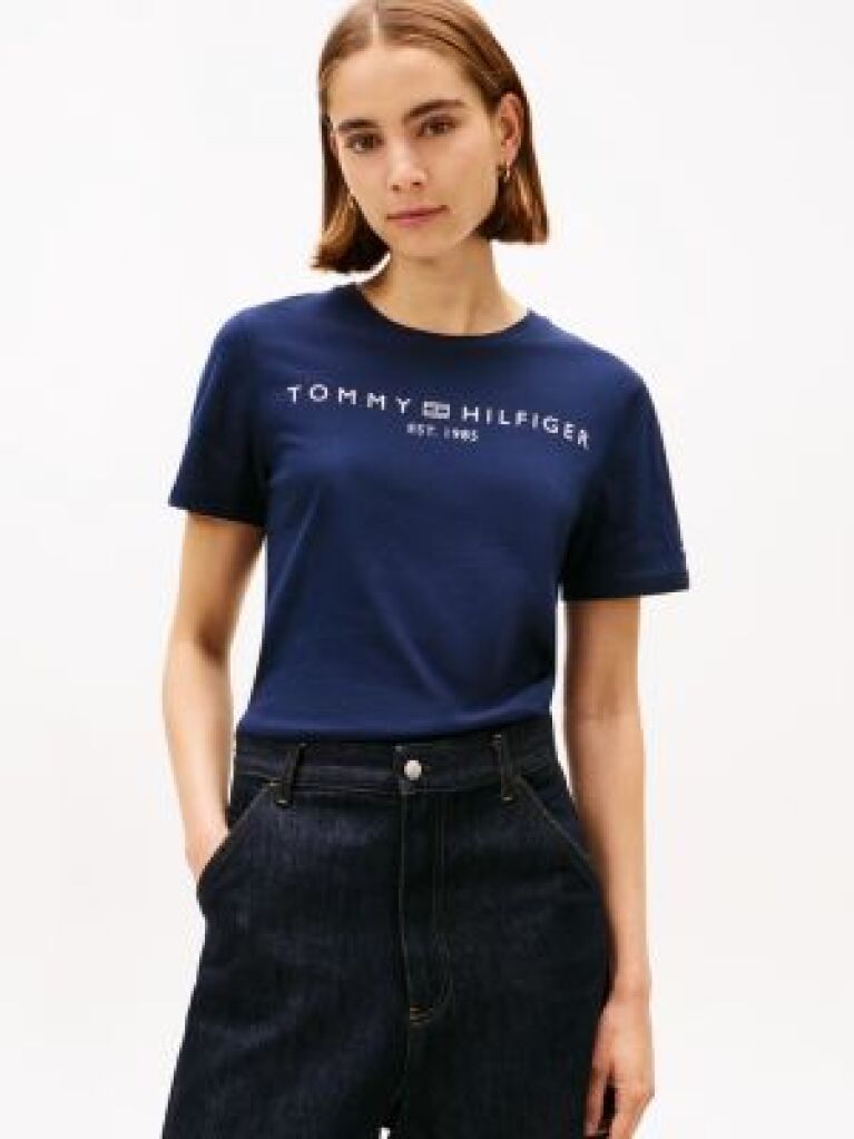 Μπλε T-Shirt Με Κλασική Λαιμόκοψη Και Λογότυπο  Γυναίκες