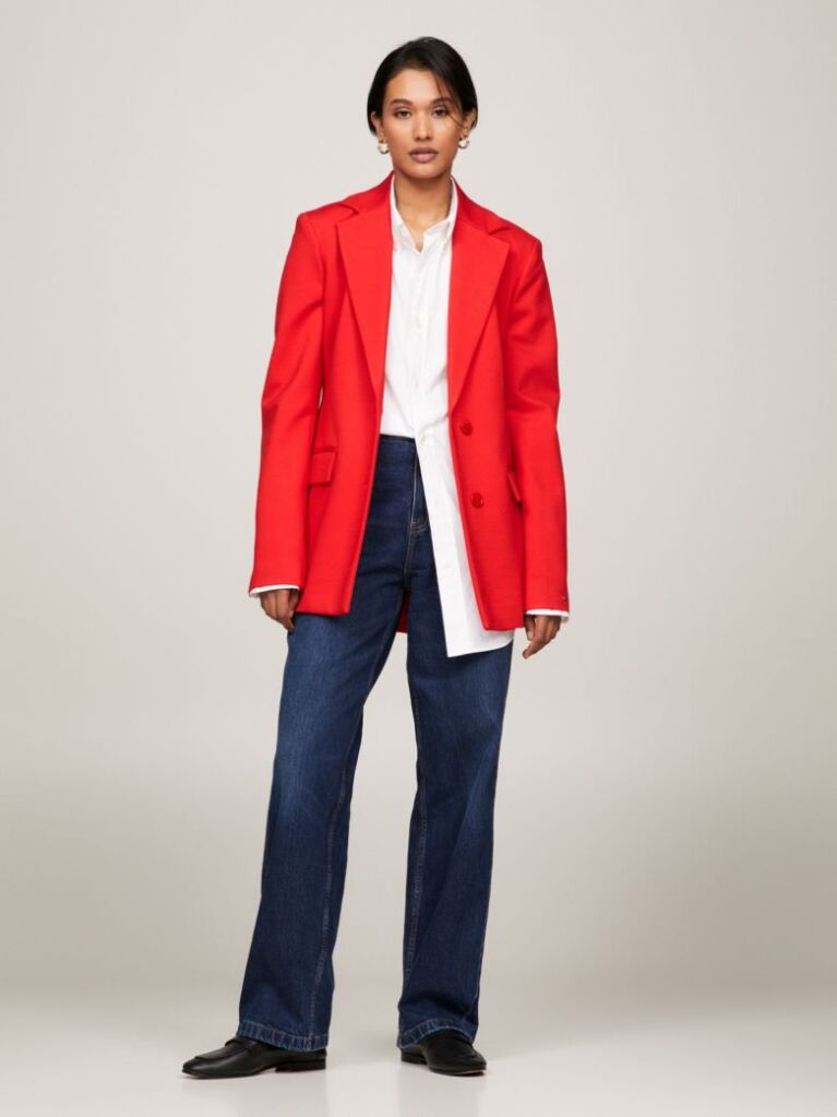 Red Single Breasted Slim Fit Blazer  Women