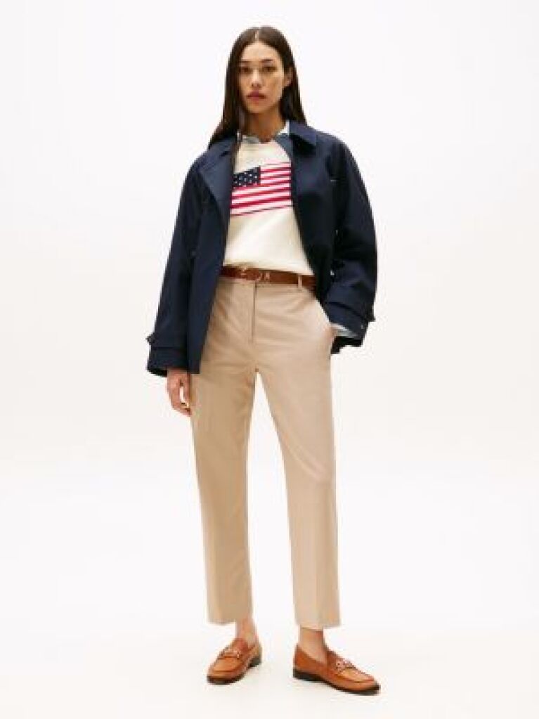 Beige Slim Fit Straight Leg Chinos  Women