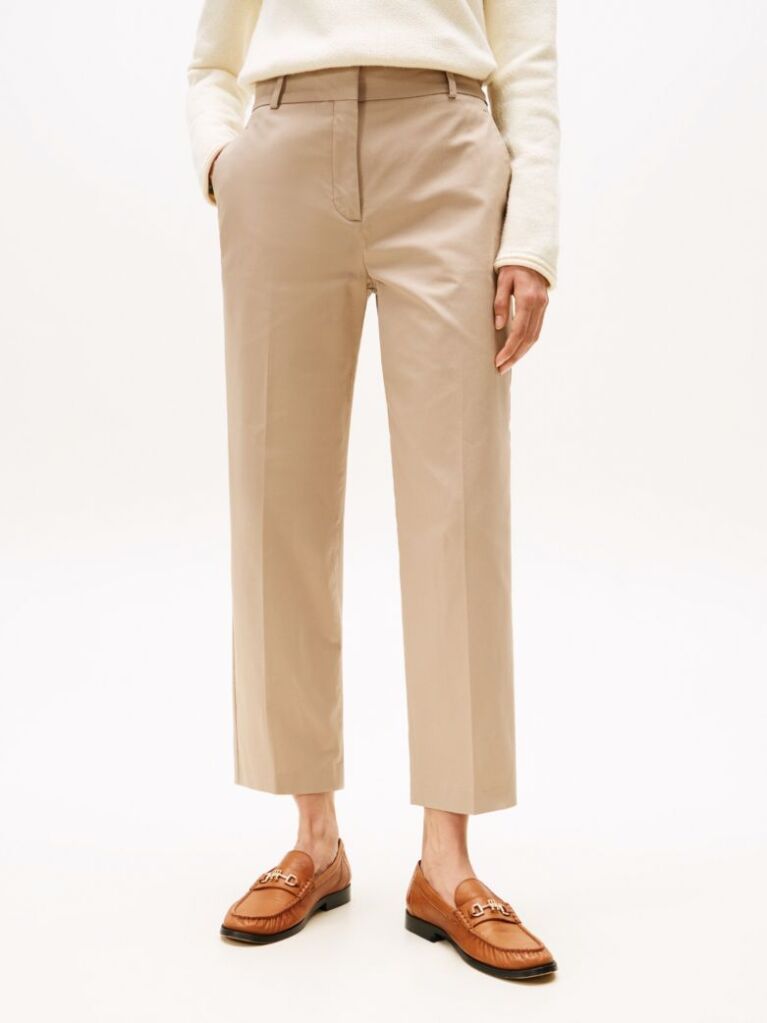 Beige Slim Fit Straight Leg Chinos  Women