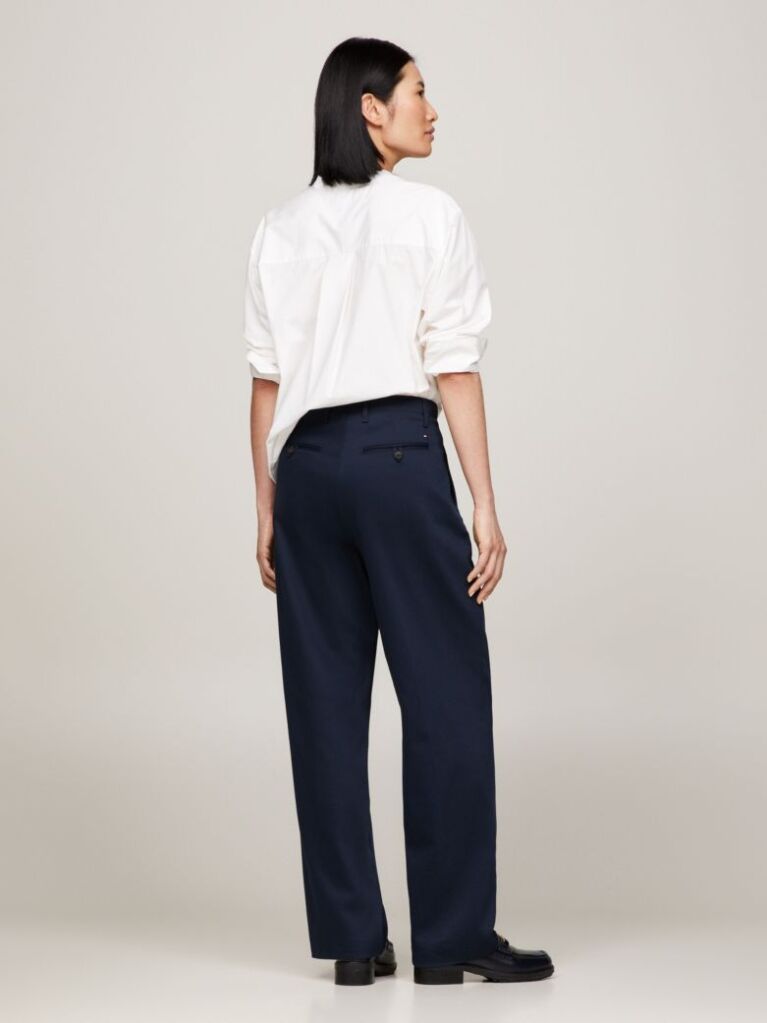 Blue Relaxed Fit Straight Leg Chinos  Women