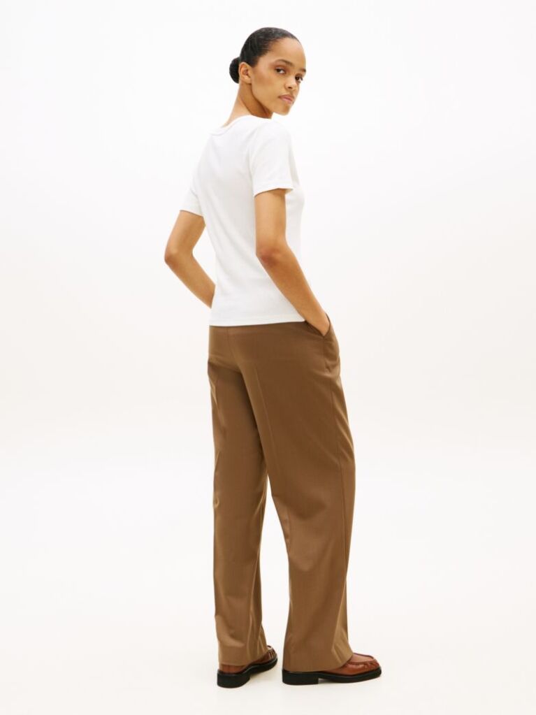 Beige V-Neck Slim Fit T-Shirt  Women