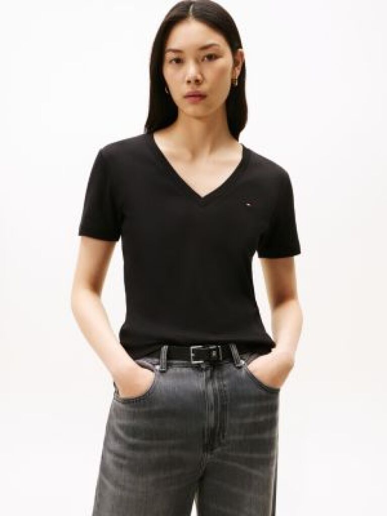 Μαύρο T-Shirt Με Λαιμόκοψη V Και Slim Γραμμή  Γυναίκες