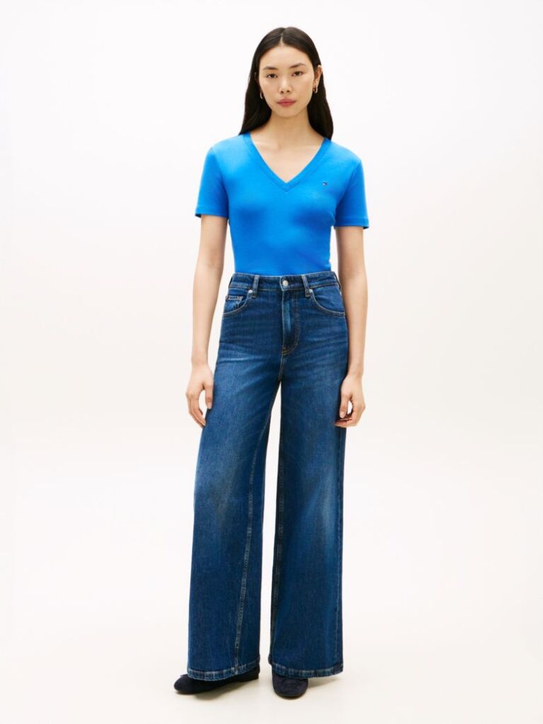 Blue V-Neck Slim Fit T-Shirt  Women
