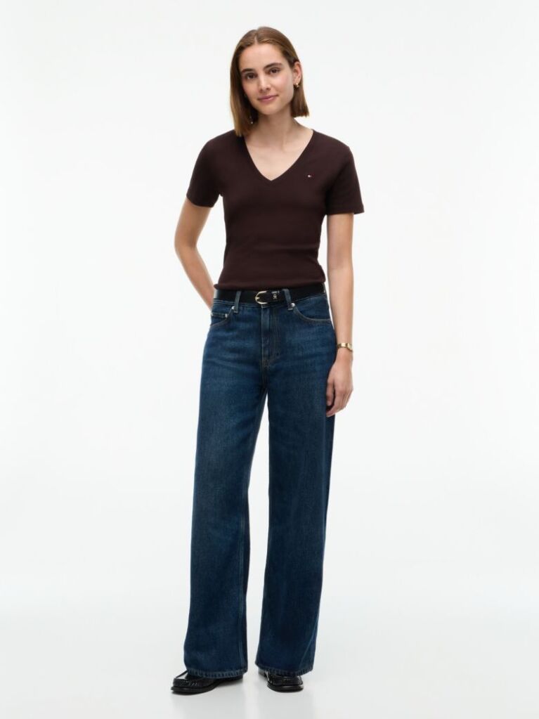 Brown V-Neck Slim Fit T-Shirt  Women