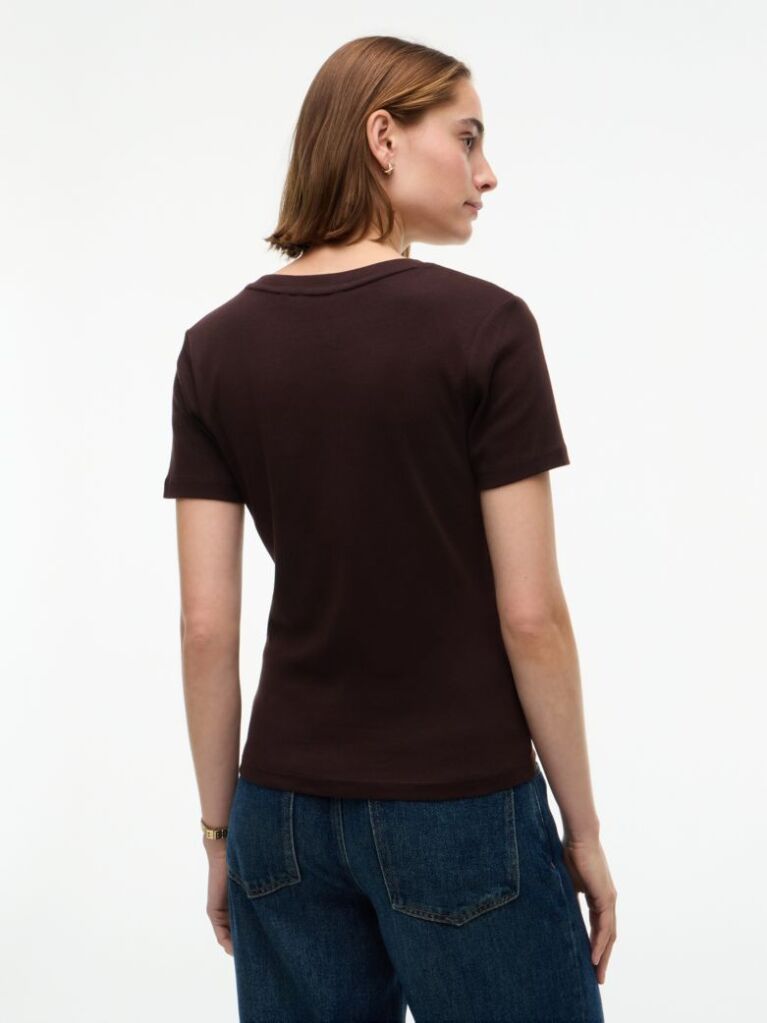 Brown V-Neck Slim Fit T-Shirt  Women