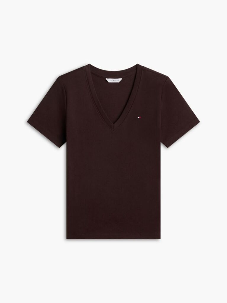 Brown V-Neck Slim Fit T-Shirt  Women