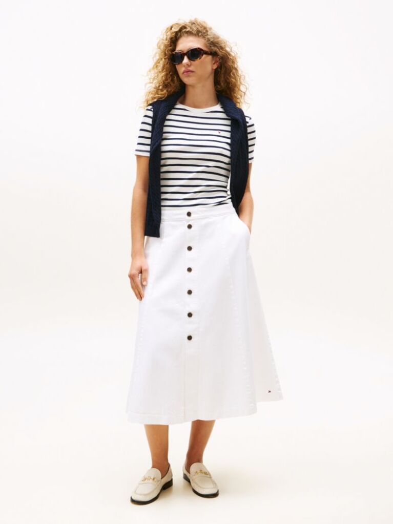 Multi Flag Embroidery Ribbed Slim T-Shirt  Women