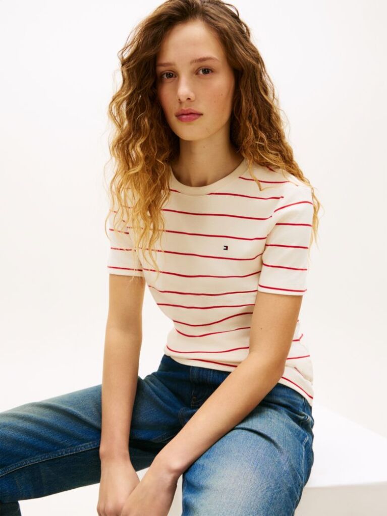 Multi Flag Embroidery Ribbed Slim T-Shirt  Women