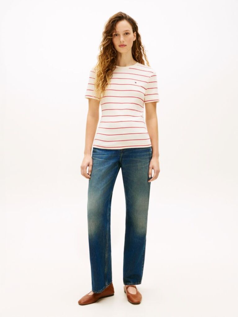 Multi Flag Embroidery Ribbed Slim T-Shirt  Women