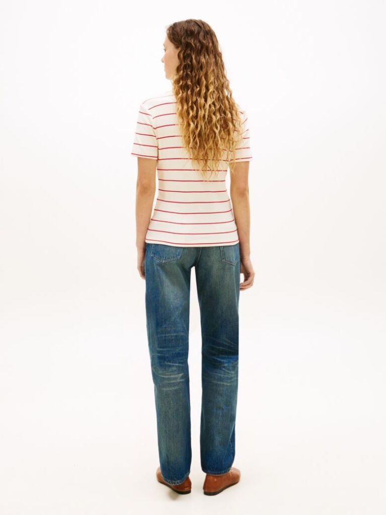 Multi Flag Embroidery Ribbed Slim T-Shirt  Women