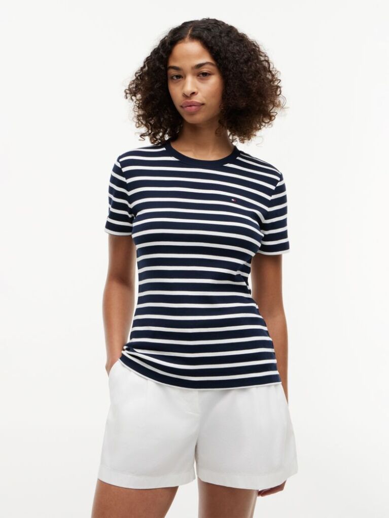 Multi Flag Embroidery Ribbed Slim T-Shirt  Women