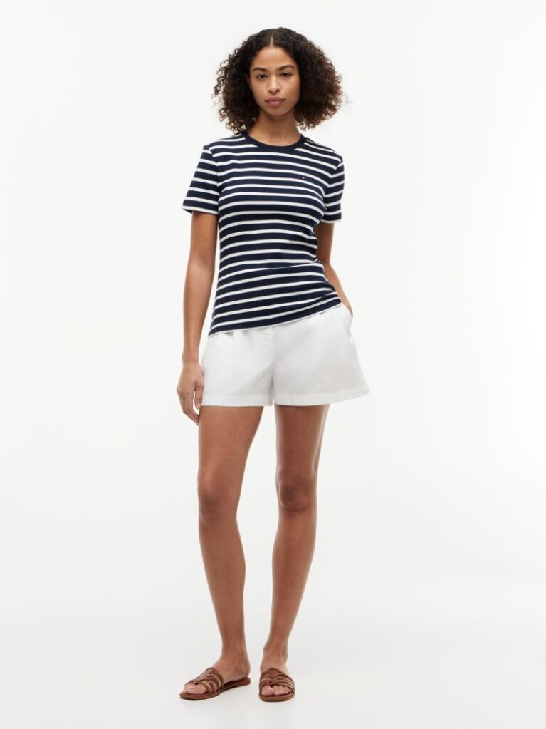 Multi Flag Embroidery Ribbed Slim T-Shirt  Women
