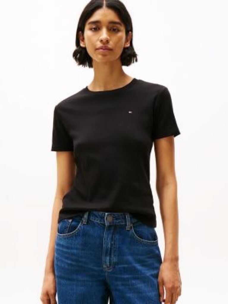 Black Flag Embroidery Ribbed Slim T-Shirt  Women
