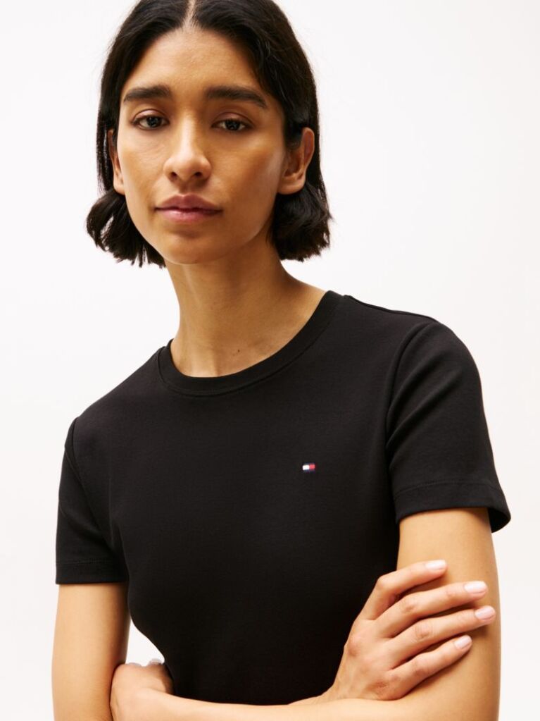 Black Flag Embroidery Ribbed Slim T-Shirt  Women
