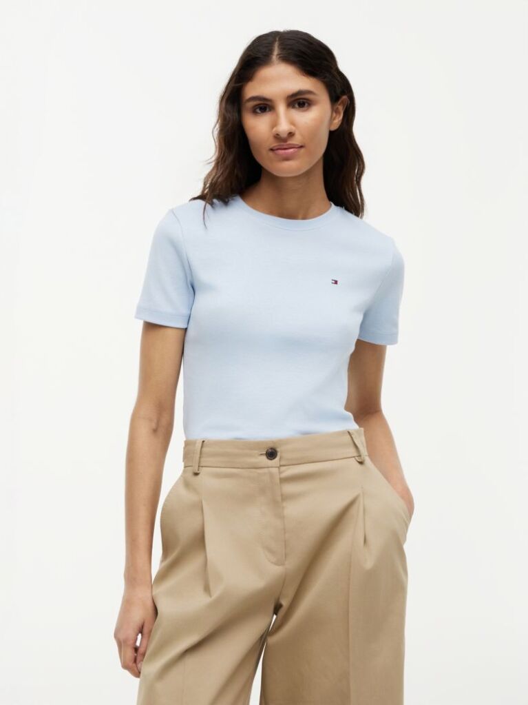 Blue Flag Embroidery Ribbed Slim T-Shirt  Women