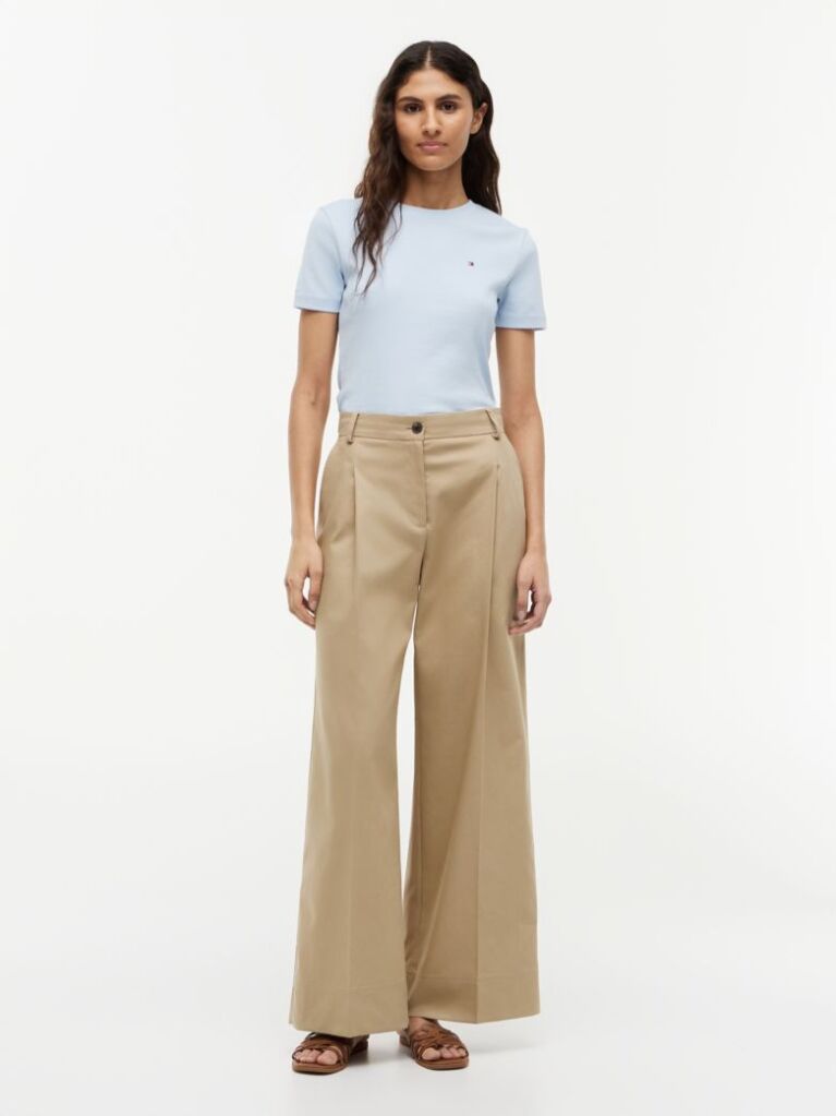 Blue Flag Embroidery Ribbed Slim T-Shirt  Women