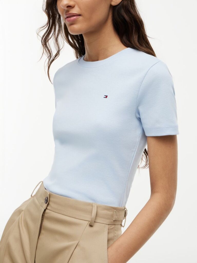 Blue Flag Embroidery Ribbed Slim T-Shirt  Women