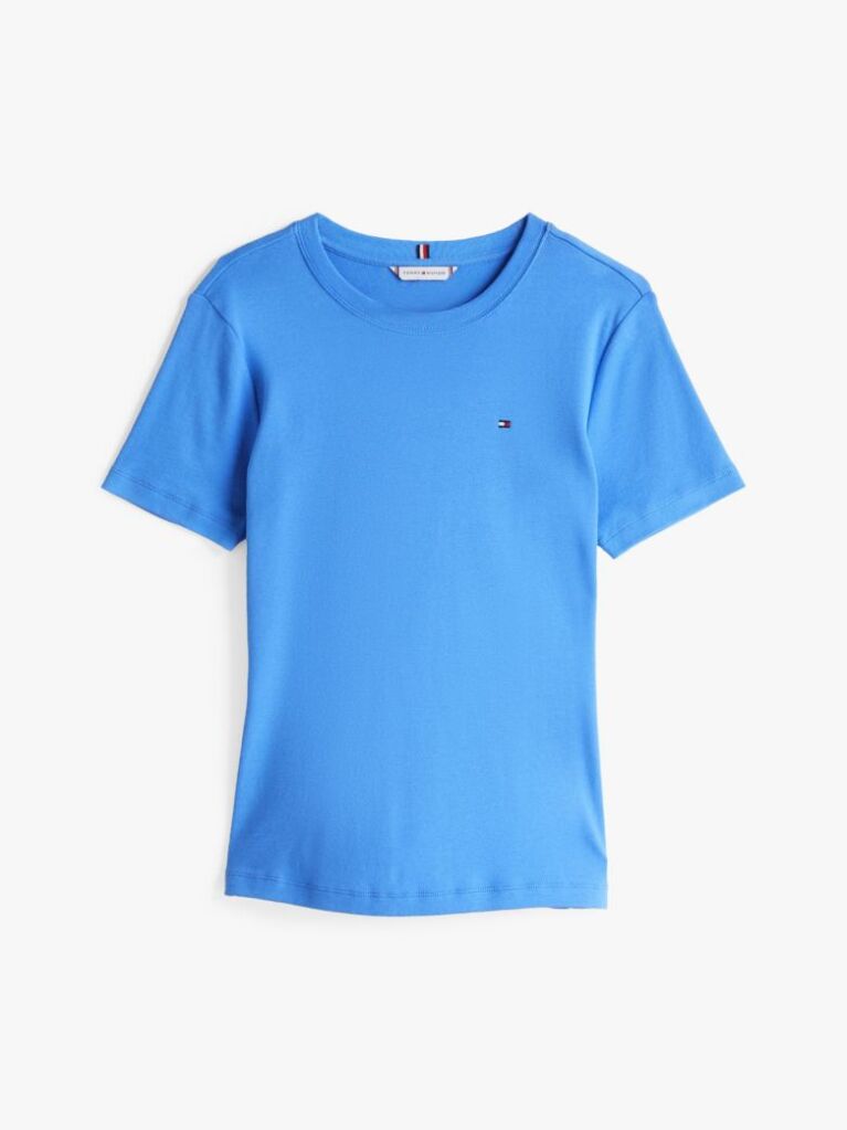 Blue Flag Embroidery Ribbed Slim T-Shirt  Women