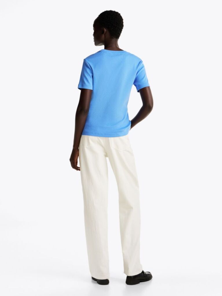 Blue Flag Embroidery Ribbed Slim T-Shirt  Women