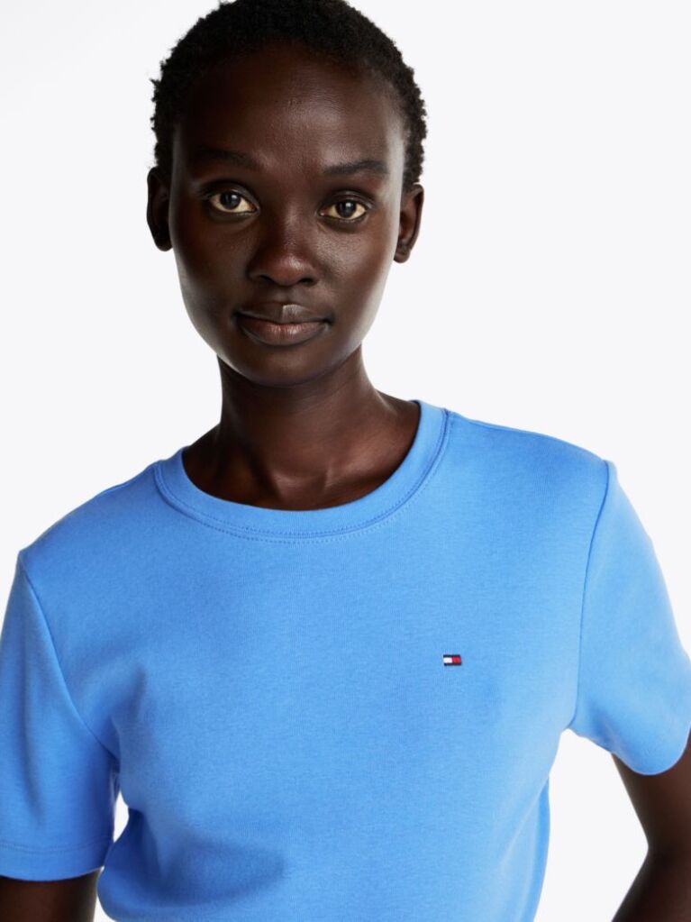 Blue Flag Embroidery Ribbed Slim T-Shirt  Women