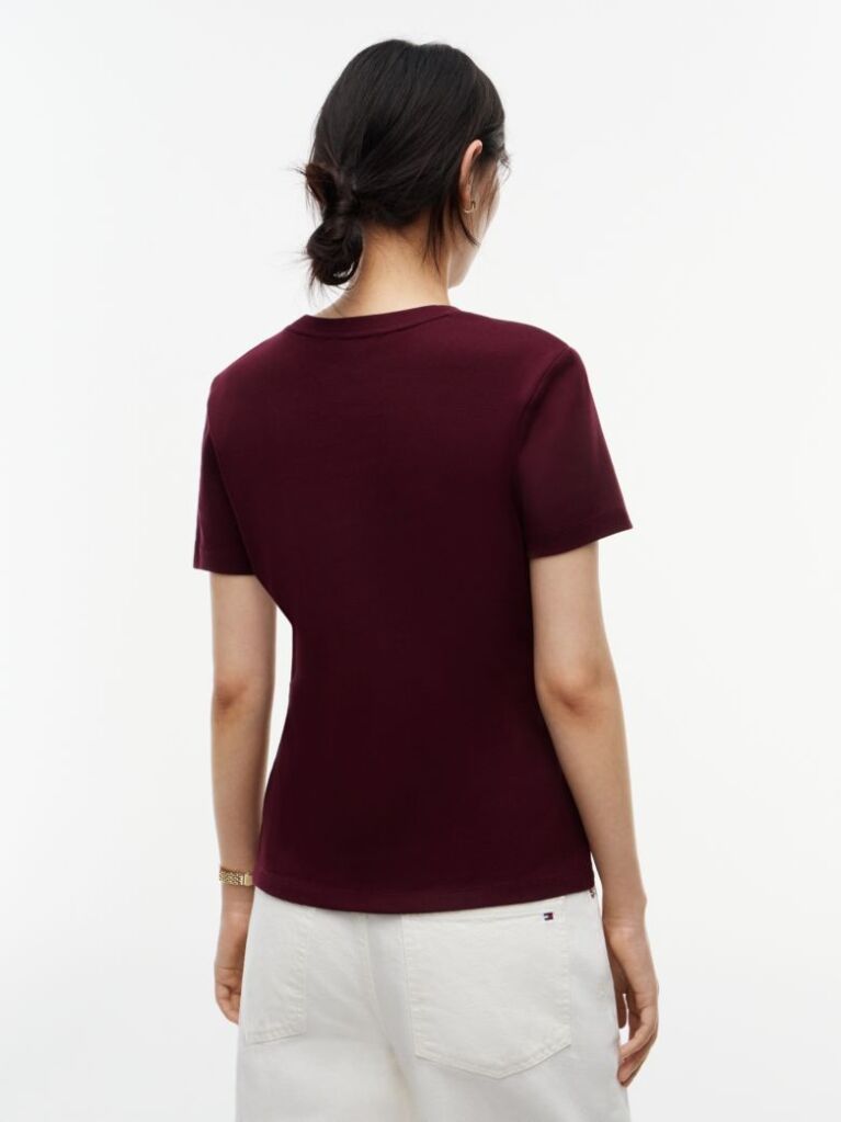 Κόκκινο Ριμπ T-Shirt Σε Slim Γραμμή Με Κεντητό Σημαιάκι  Γυναίκες