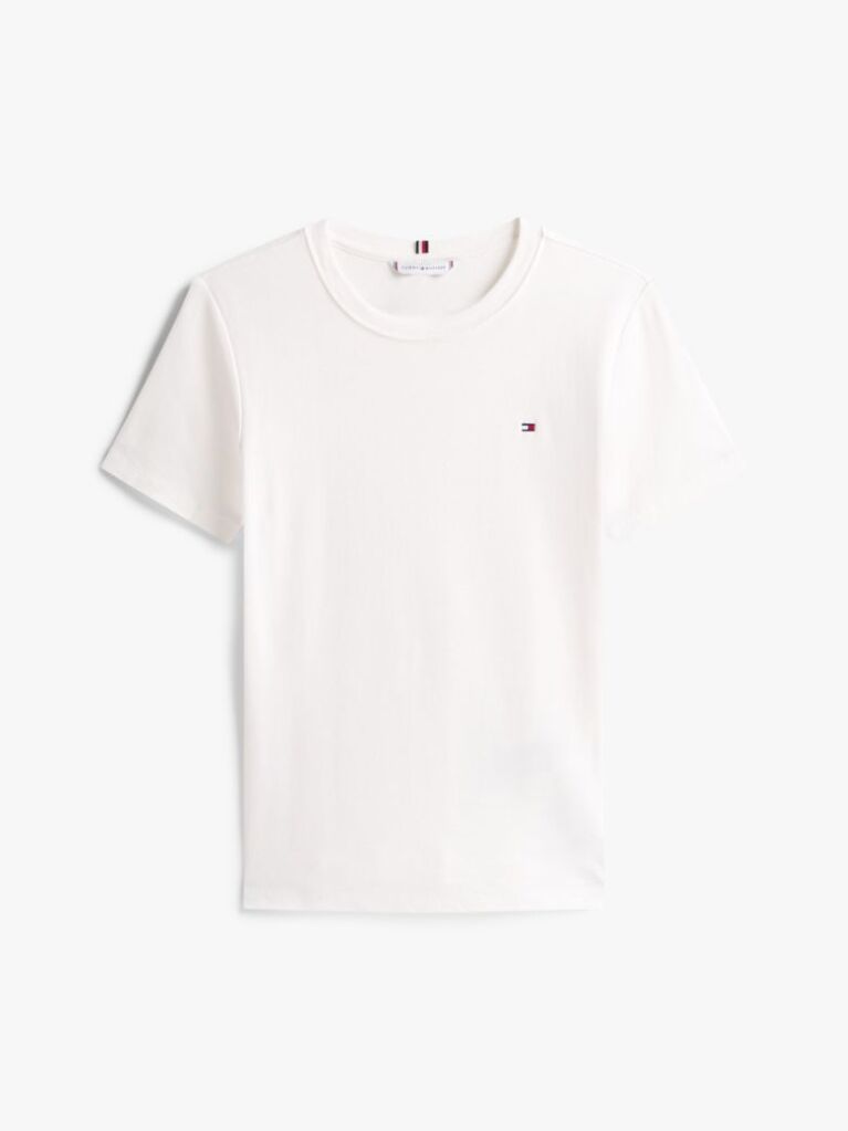 Beige Flag Embroidery Ribbed Slim T-Shirt  Women