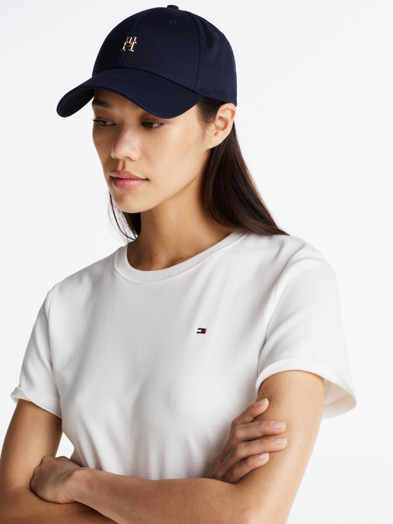 Beige Flag Embroidery Ribbed Slim T-Shirt  Women