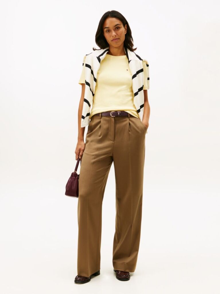 Yellow Flag Embroidery Ribbed Slim T-Shirt  Women