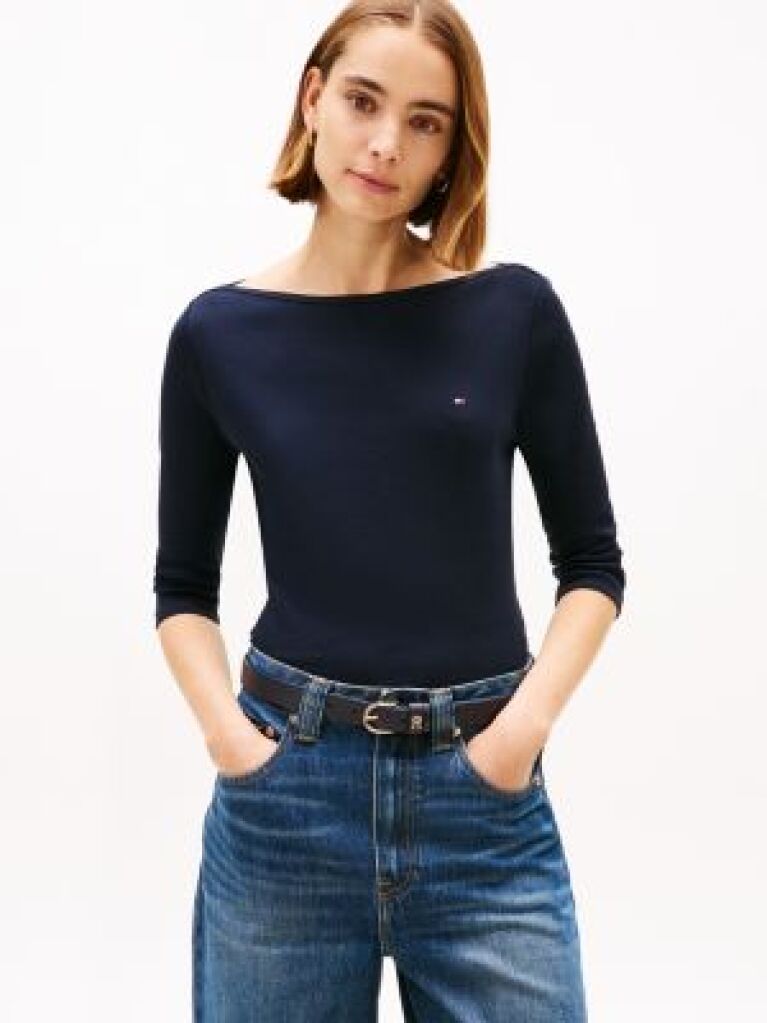 Blue Boat Neck Slim Fit T-Shirt  Women