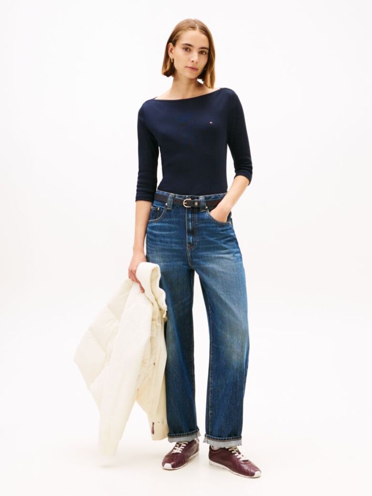 Blue Boat Neck Slim Fit T-Shirt  Women