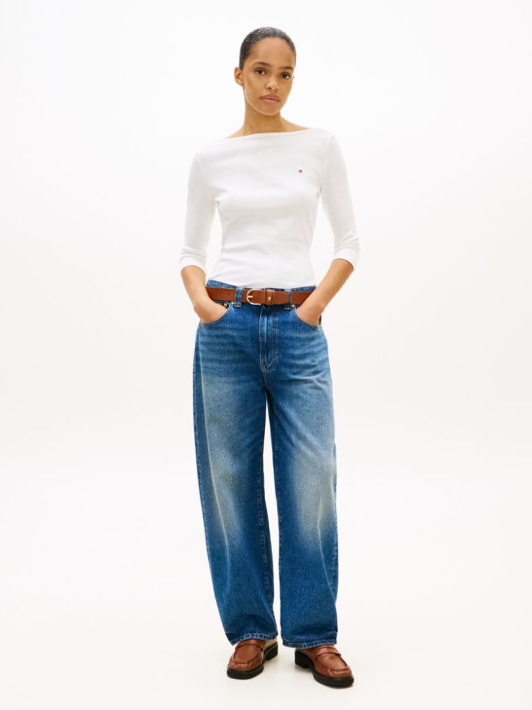 White Boat Neck Slim Fit T-Shirt  Women