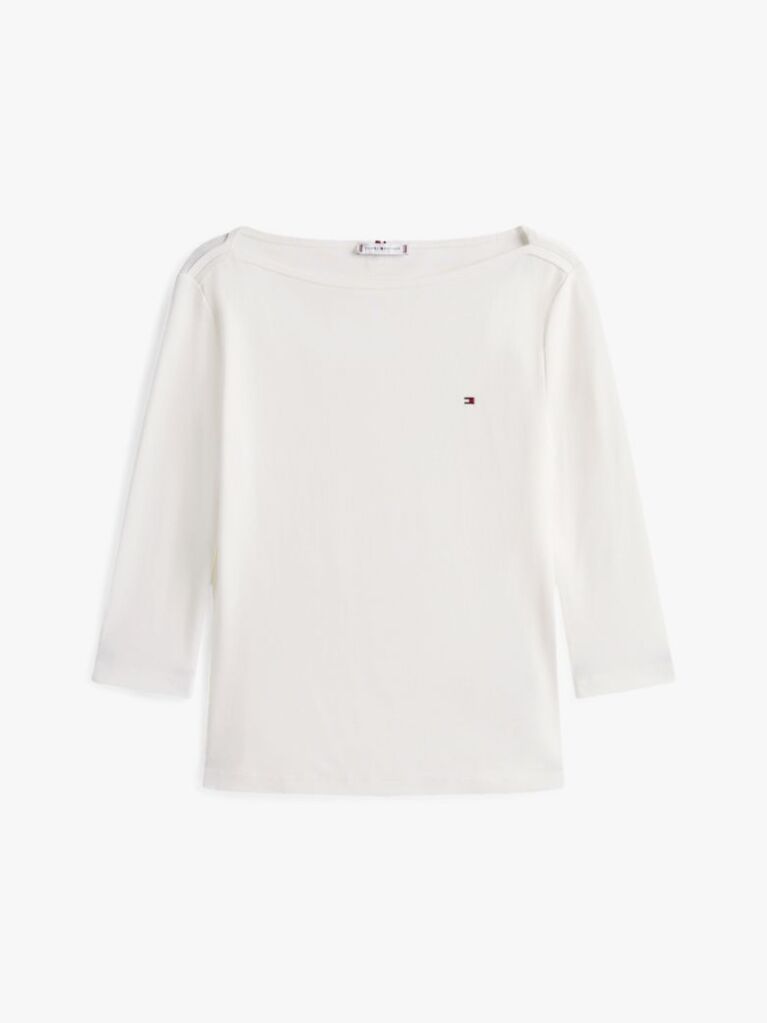 White Boat Neck Slim Fit T-Shirt  Women